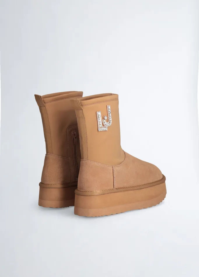 Women Liujo Boots and Ankle Boots Warm Ankle Boots With Bejewelled Logo Cognac