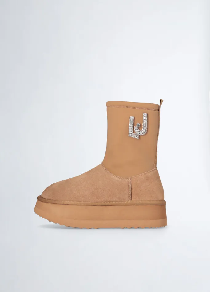 Women Liujo Boots and Ankle Boots Warm Ankle Boots With Bejewelled Logo Cognac