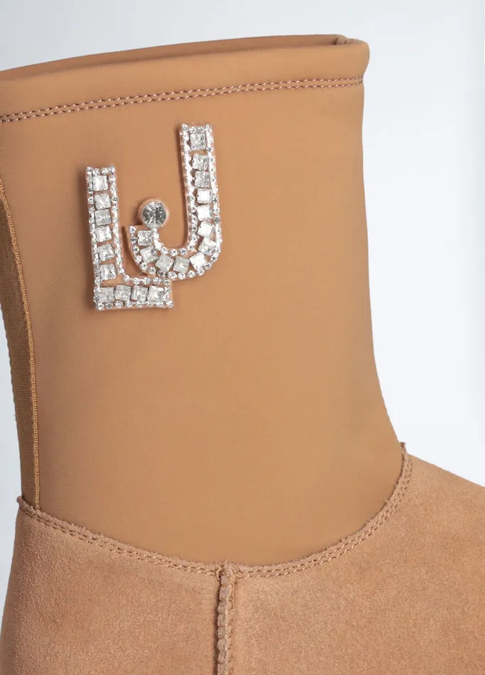 Women Liujo Boots and Ankle Boots Warm Ankle Boots With Bejewelled Logo Cognac