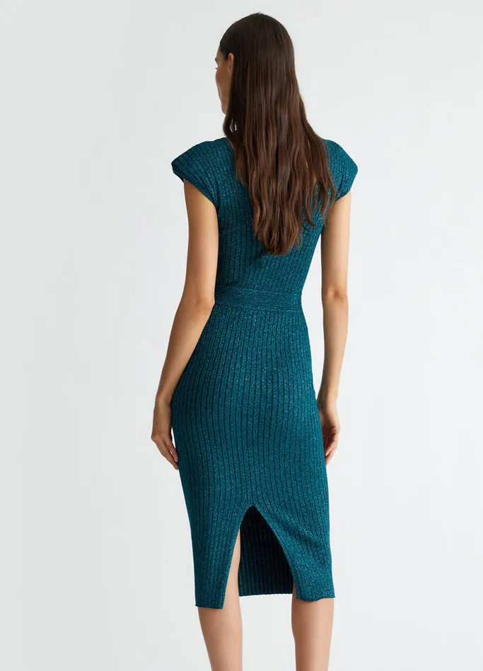 Women Liujo Dresses Lurex Knit Midi Dress Dark Green