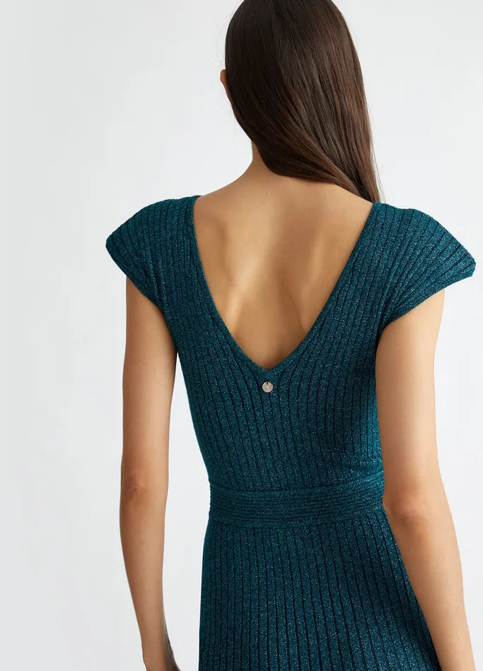 Women Liujo Dresses Lurex Knit Midi Dress Dark Green