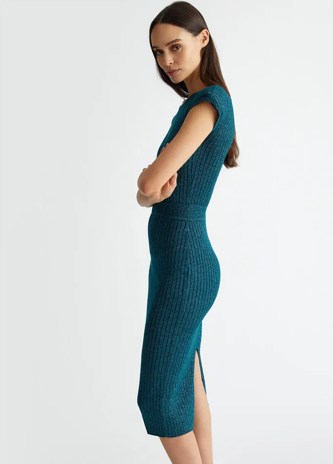 Women Liujo Dresses Lurex Knit Midi Dress Dark Green