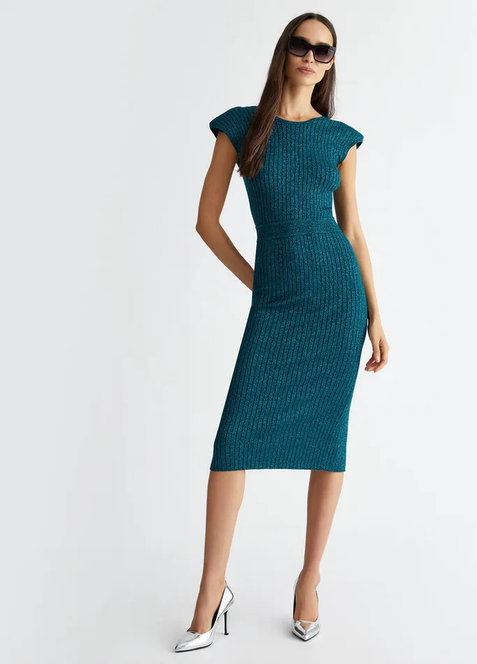 Women Liujo Dresses Lurex Knit Midi Dress Dark Green