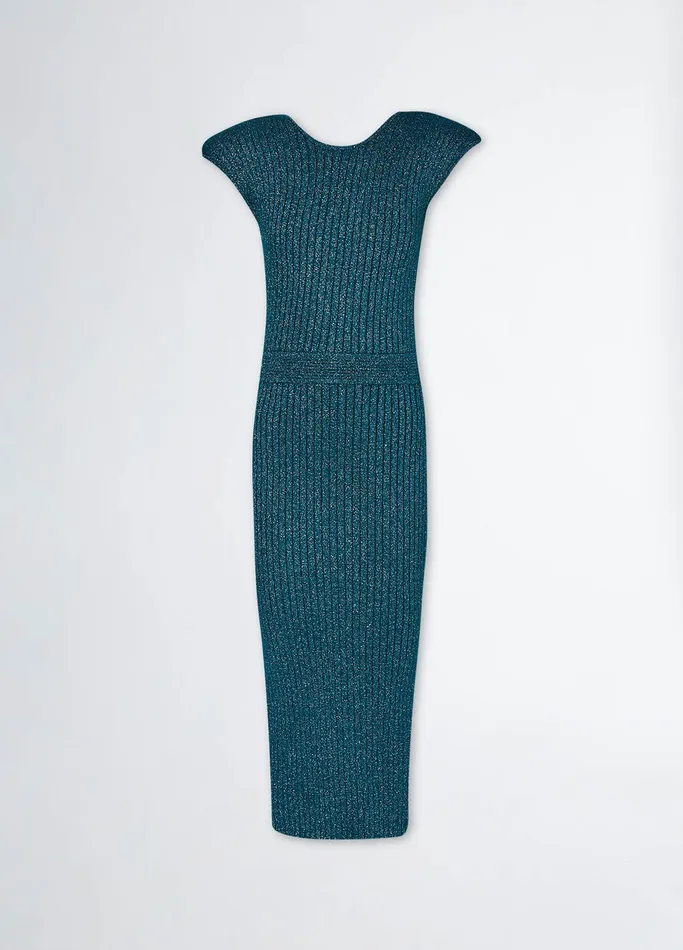 Women Liujo Dresses Lurex Knit Midi Dress Dark Green