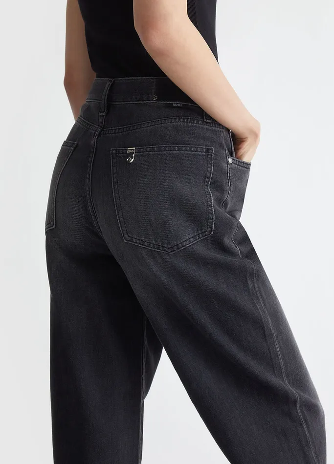 Women Liujo Flare Jeans Flared Cotton Jeans Black Denim
