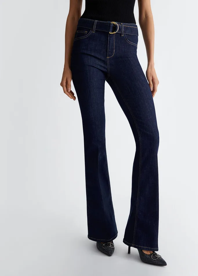 Women Liujo Flare Jeans Flared Jeans With Belt Normal Wash