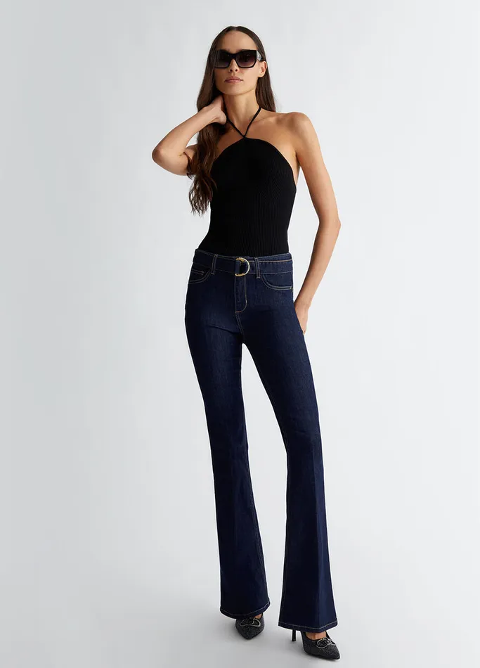 Women Liujo Flare Jeans Flared Jeans With Belt Normal Wash