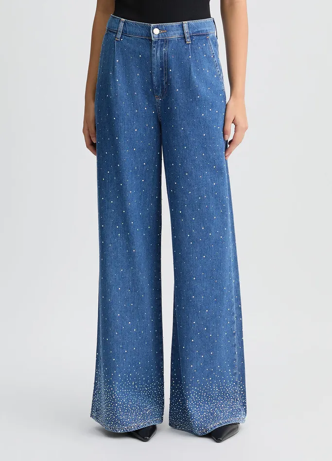 Women Liujo Flare Jeans Flared Jeans With Rhinestones Dark Denim