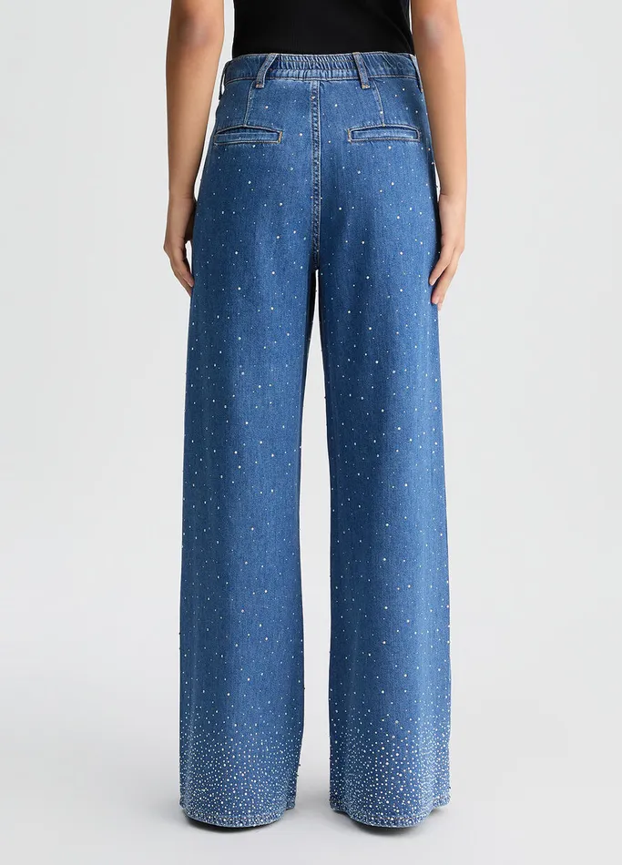 Women Liujo Flare Jeans Flared Jeans With Rhinestones Dark Denim