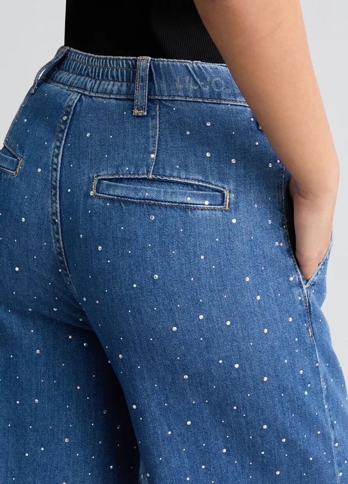 Women Liujo Flare Jeans Flared Jeans With Rhinestones Dark Denim