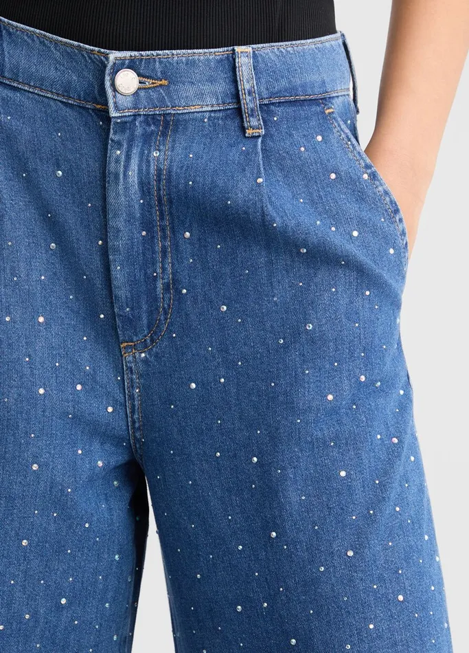 Women Liujo Flare Jeans Flared Jeans With Rhinestones Dark Denim