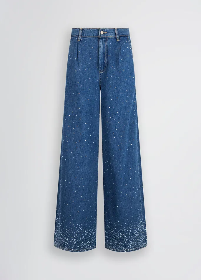 Women Liujo Flare Jeans Flared Jeans With Rhinestones Dark Denim