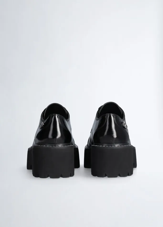 Women Liujo Flat Shoes Black Patent Leather Platform Shoes