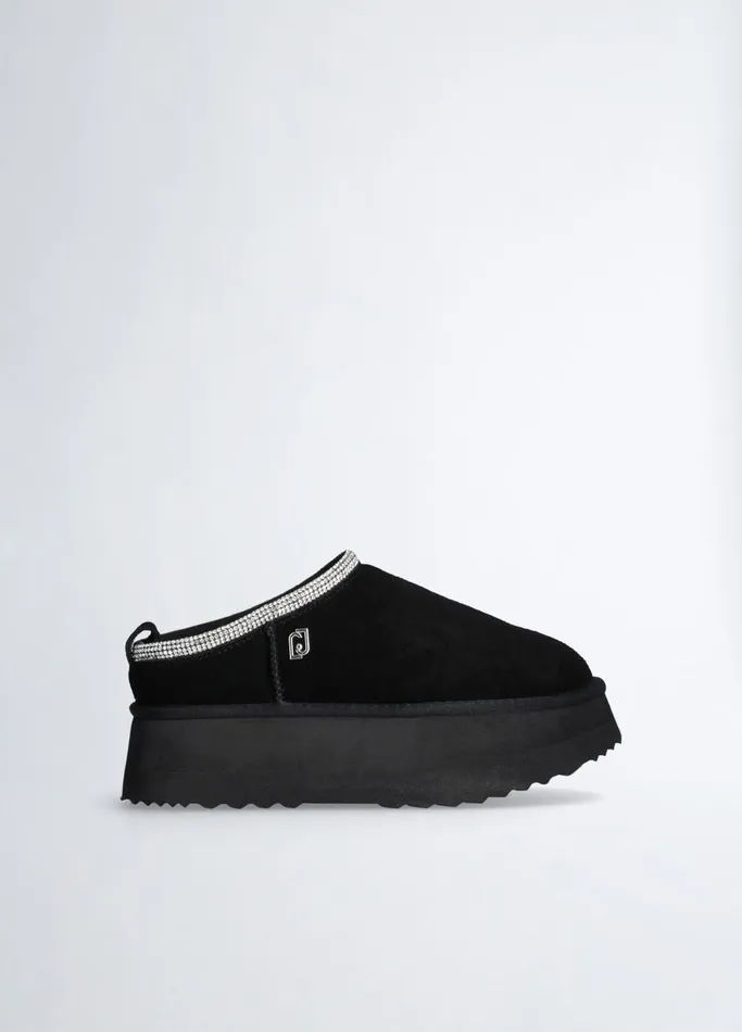 Women Liujo Flat Shoes Black Suede Platform Mules