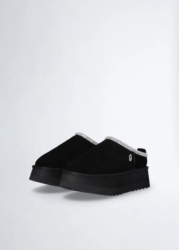 Women Liujo Flat Shoes Black Suede Platform Mules