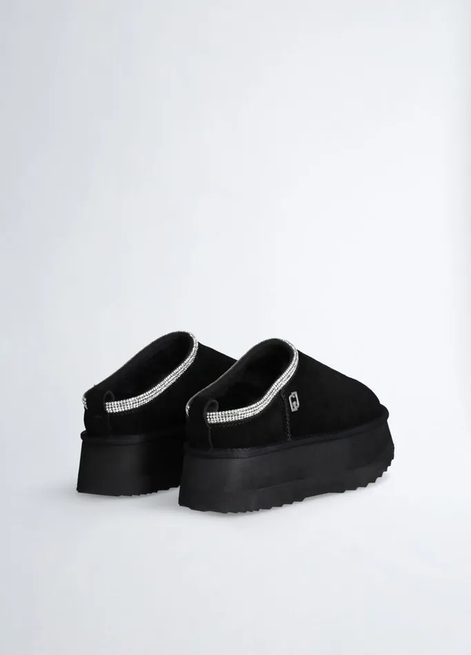 Women Liujo Flat Shoes Black Suede Platform Mules