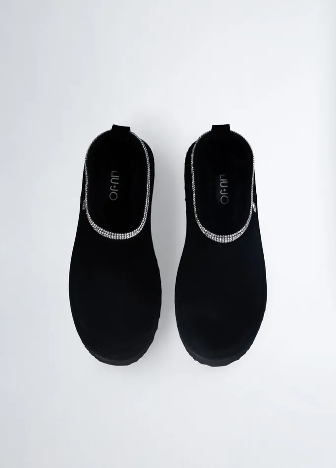 Women Liujo Flat Shoes Black Suede Platform Mules