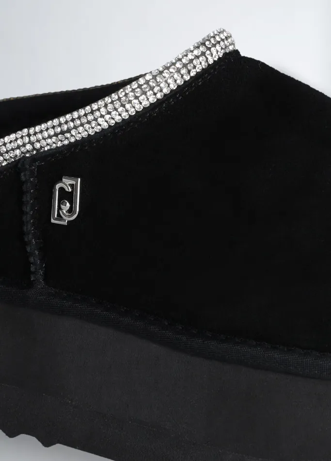 Women Liujo Flat Shoes Black Suede Platform Mules
