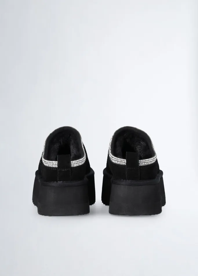 Women Liujo Flat Shoes Black Suede Platform Mules