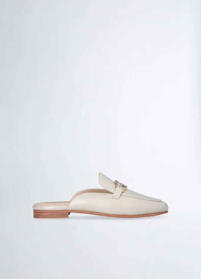 Women Liujo Flat Shoes Leather Slippers With Logo White