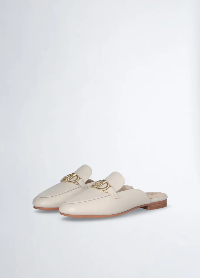 Women Liujo Flat Shoes Leather Slippers With Logo White