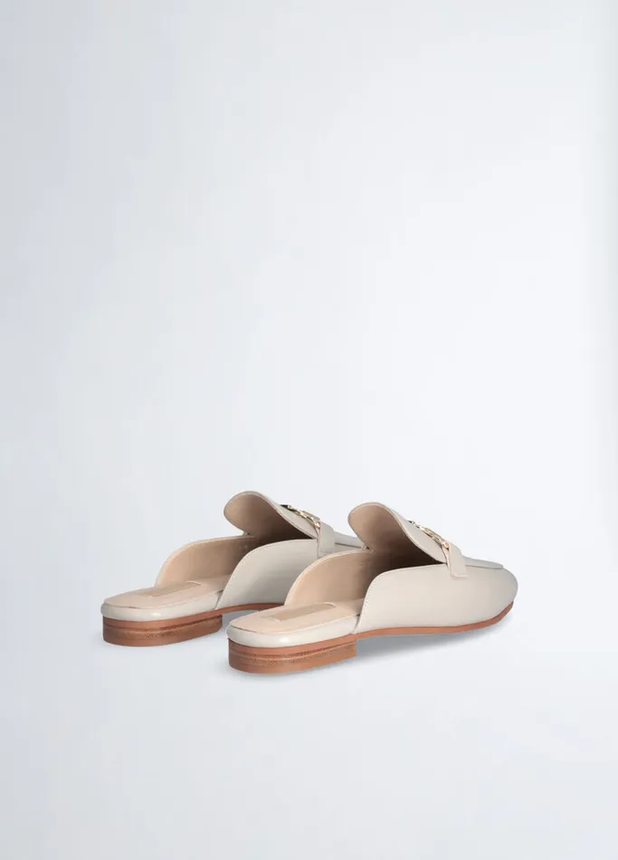 Women Liujo Flat Shoes Leather Slippers With Logo White