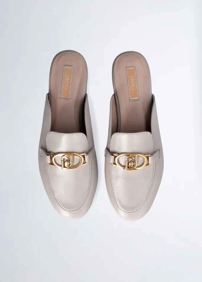 Women Liujo Flat Shoes Leather Slippers With Logo White