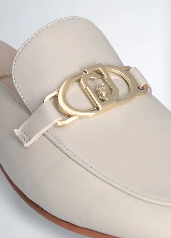 Women Liujo Flat Shoes Leather Slippers With Logo White
