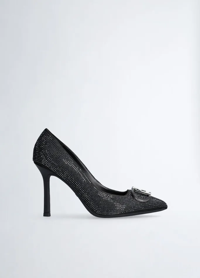 Women Liujo High Heel Shoes Black Court Shoes With AllOver Rhinestones