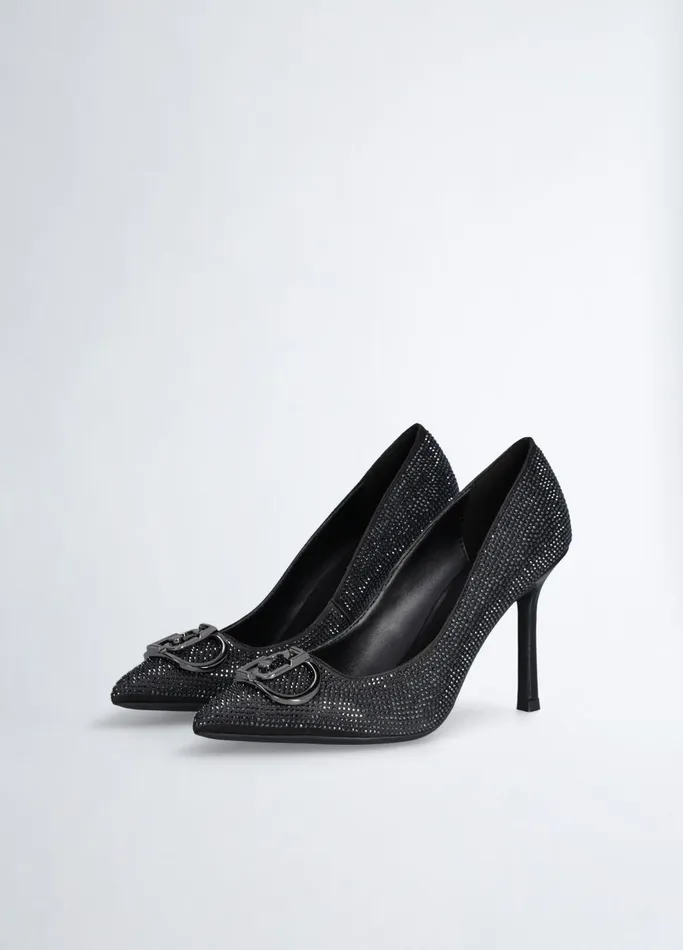 Women Liujo High Heel Shoes Black Court Shoes With AllOver Rhinestones