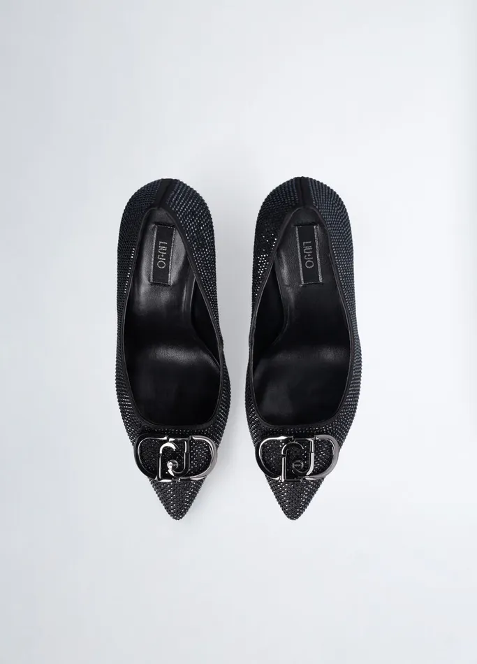 Women Liujo High Heel Shoes Black Court Shoes With AllOver Rhinestones