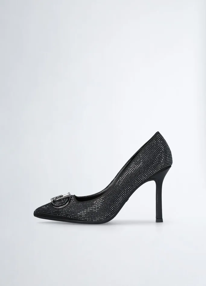 Women Liujo High Heel Shoes Black Court Shoes With AllOver Rhinestones