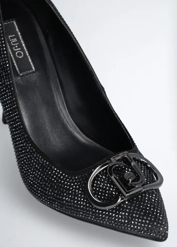 Women Liujo High Heel Shoes Black Court Shoes With AllOver Rhinestones