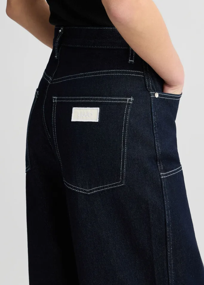 Women Liujo Jeans Distressed Cotton Jeans Dark Denim