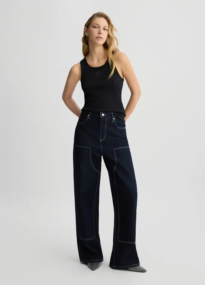 Women Liujo Jeans Distressed Cotton Jeans Dark Denim