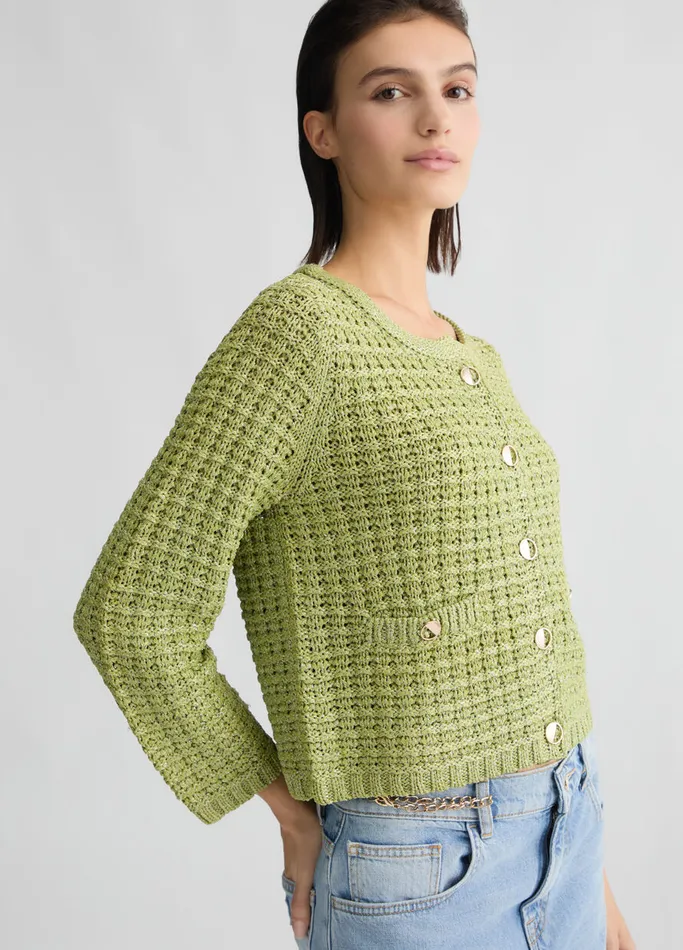 Women Liujo Jumpers and Cardigans Boucl Jacket Avocado