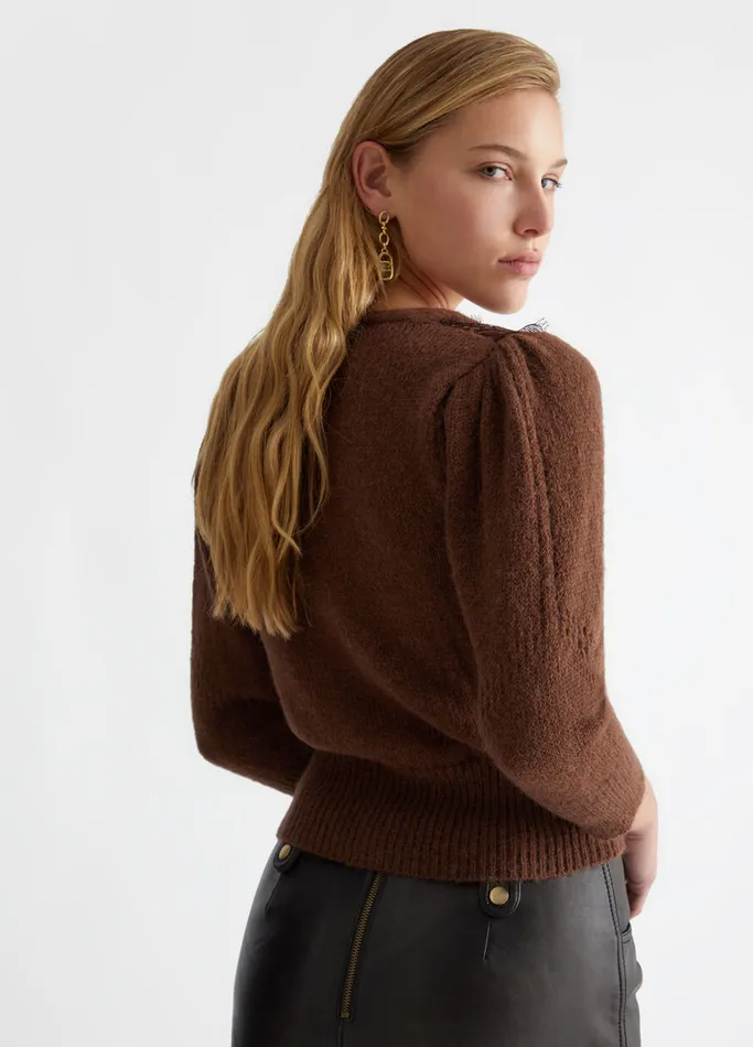 Women Liujo Jumpers and Cardigans Cardigan With Lace Chestnut
