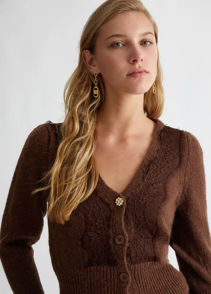 Women Liujo Jumpers and Cardigans Cardigan With Lace Chestnut