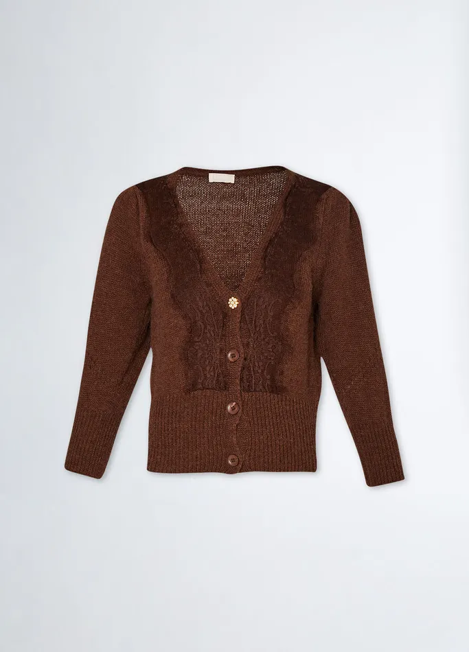 Women Liujo Jumpers and Cardigans Cardigan With Lace Chestnut