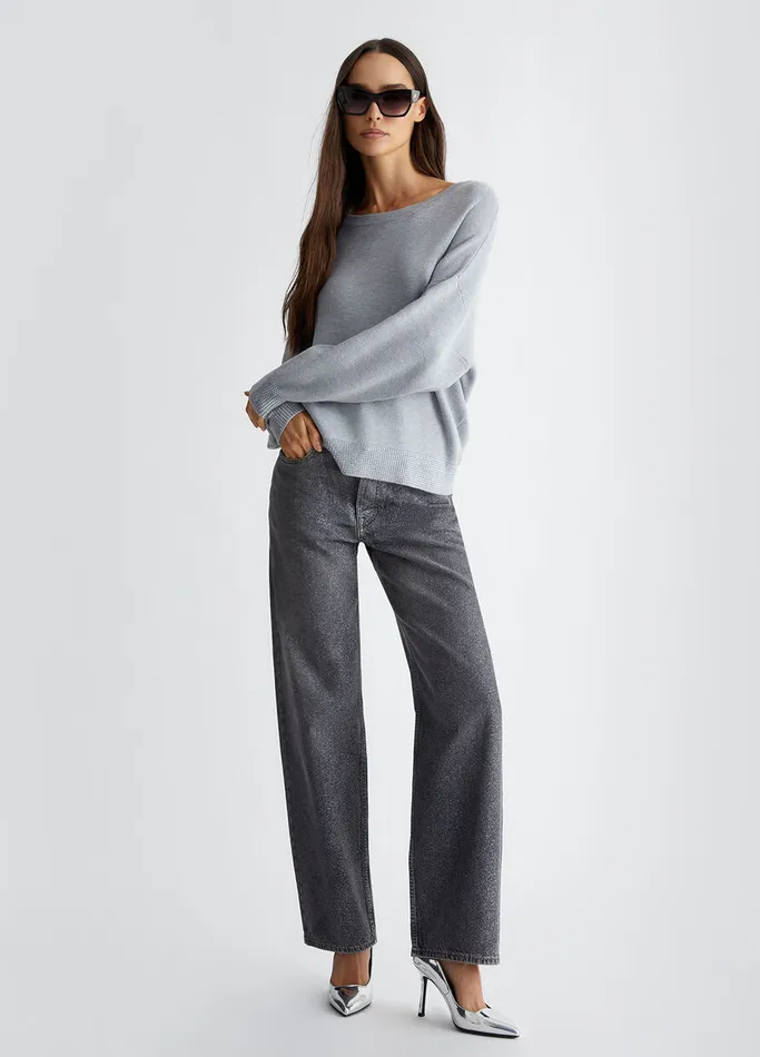 Women Liujo Jumpers and Cardigans CrewNeck Sweater With Rhinestones Grey