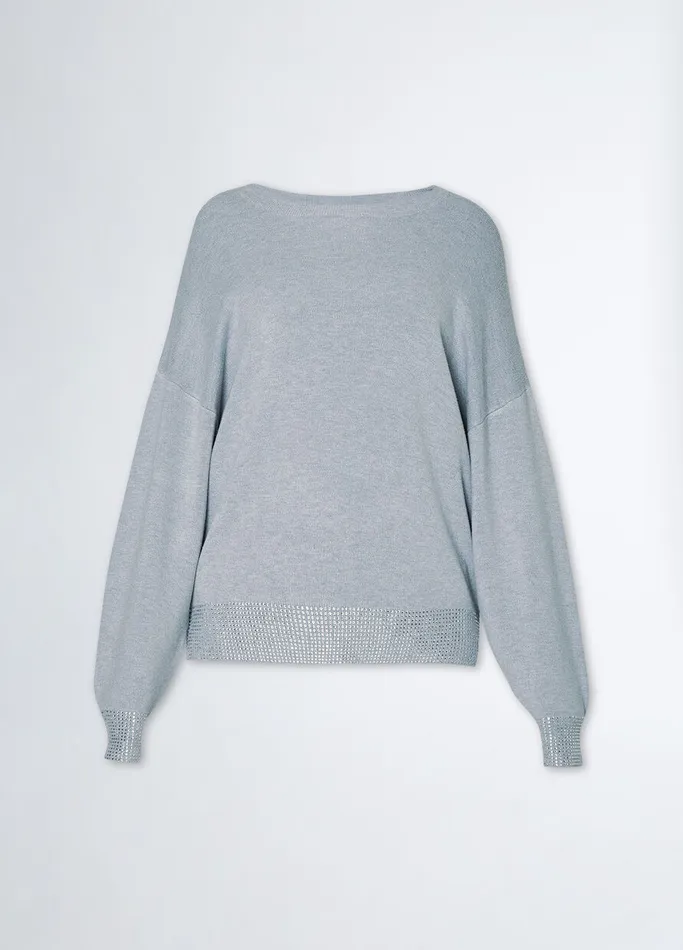 Women Liujo Jumpers and Cardigans CrewNeck Sweater With Rhinestones Grey