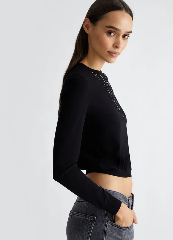 Women Liujo Jumpers and Cardigans Jumper With Gemstones Black