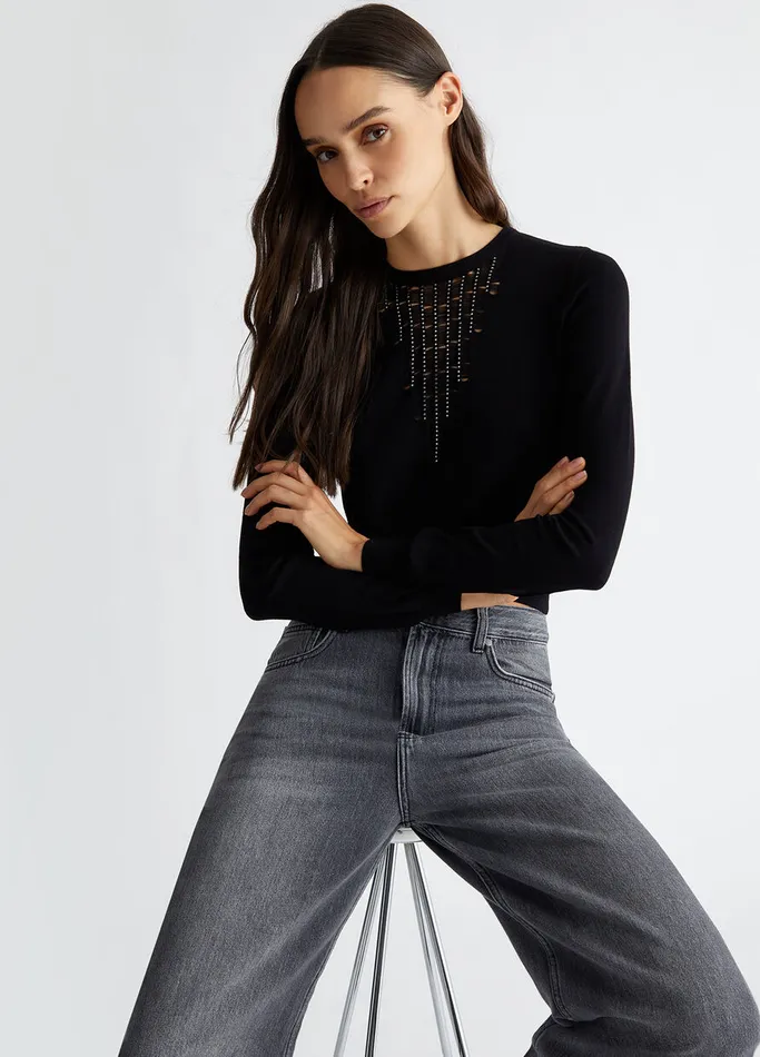 Women Liujo Jumpers and Cardigans Jumper With Gemstones Black