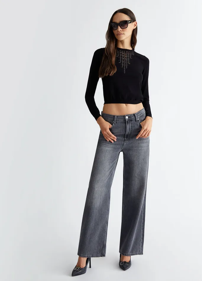 Women Liujo Jumpers and Cardigans Jumper With Gemstones Black