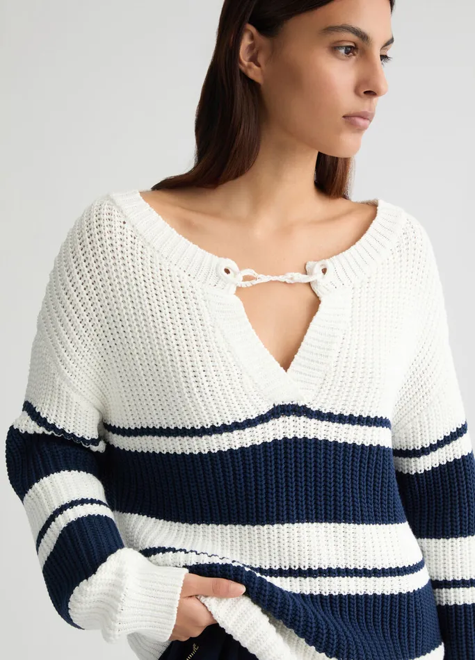 Women Liujo Jumpers and Cardigans Striped Pullover Whiteblue