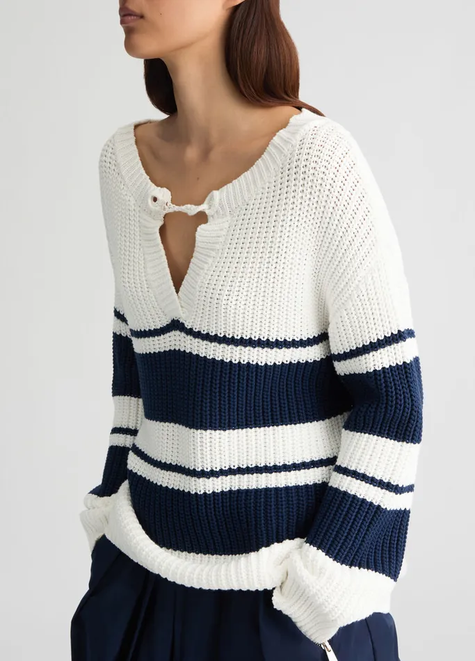 Women Liujo Jumpers and Cardigans Striped Pullover Whiteblue
