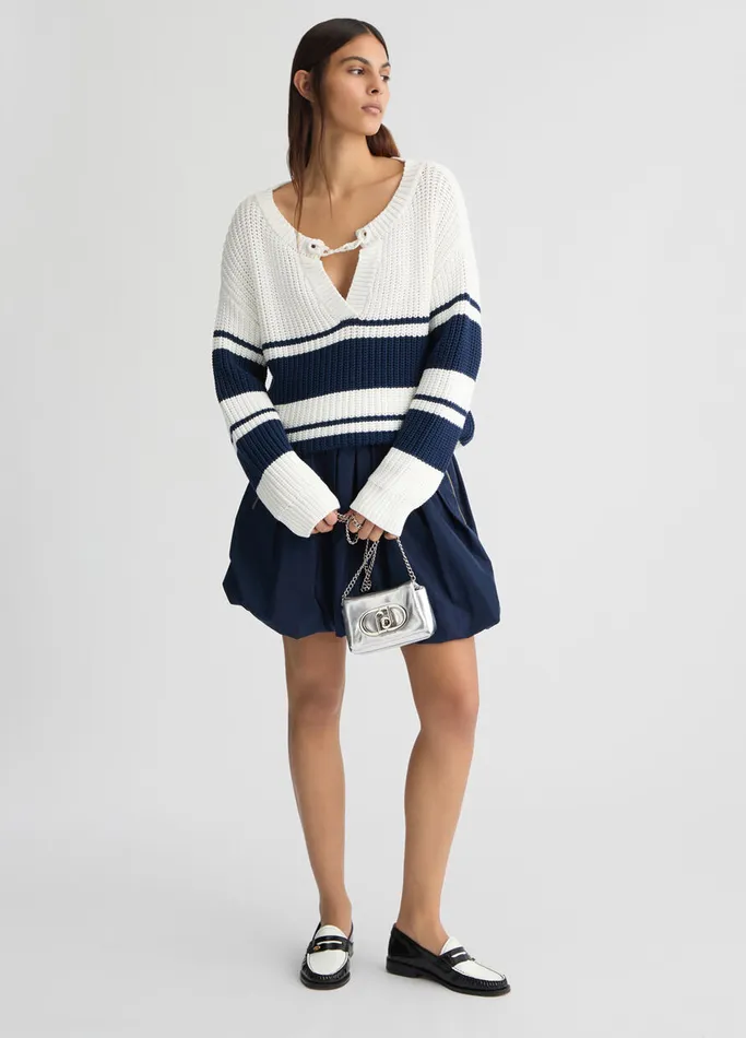 Women Liujo Jumpers and Cardigans Striped Pullover Whiteblue