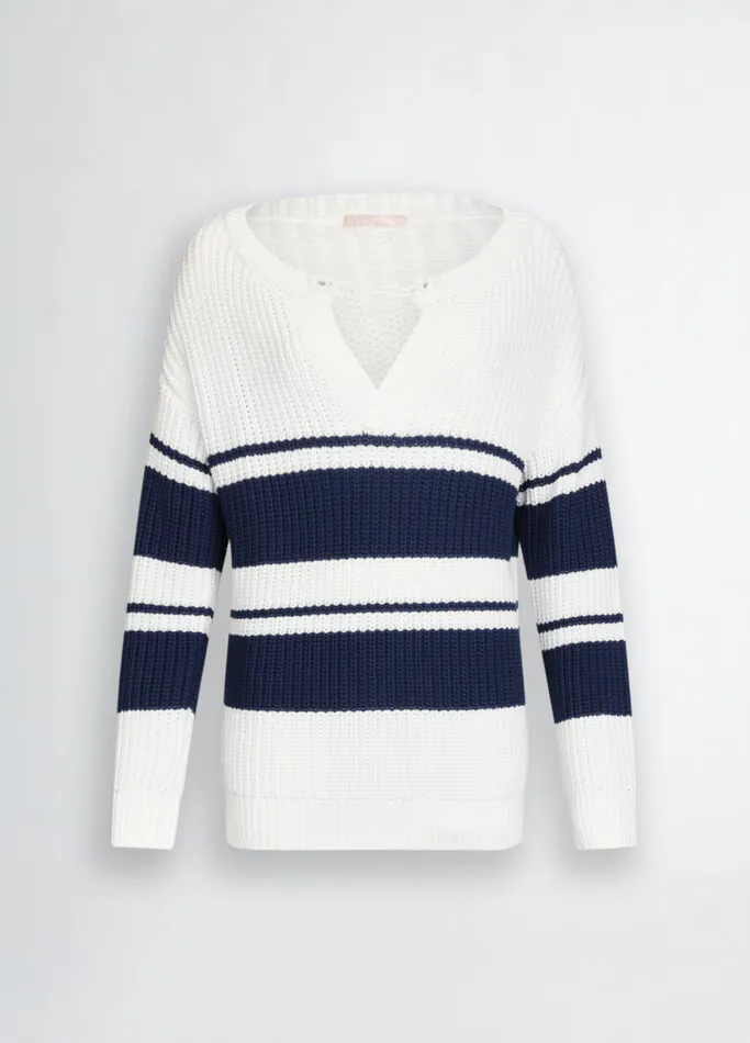 Women Liujo Jumpers and Cardigans Striped Pullover Whiteblue