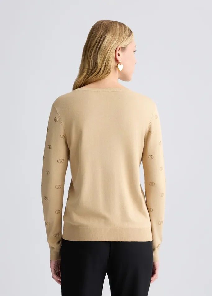 Women Liujo Jumpers and Cardigans Top With Logo And Gemstones Beige