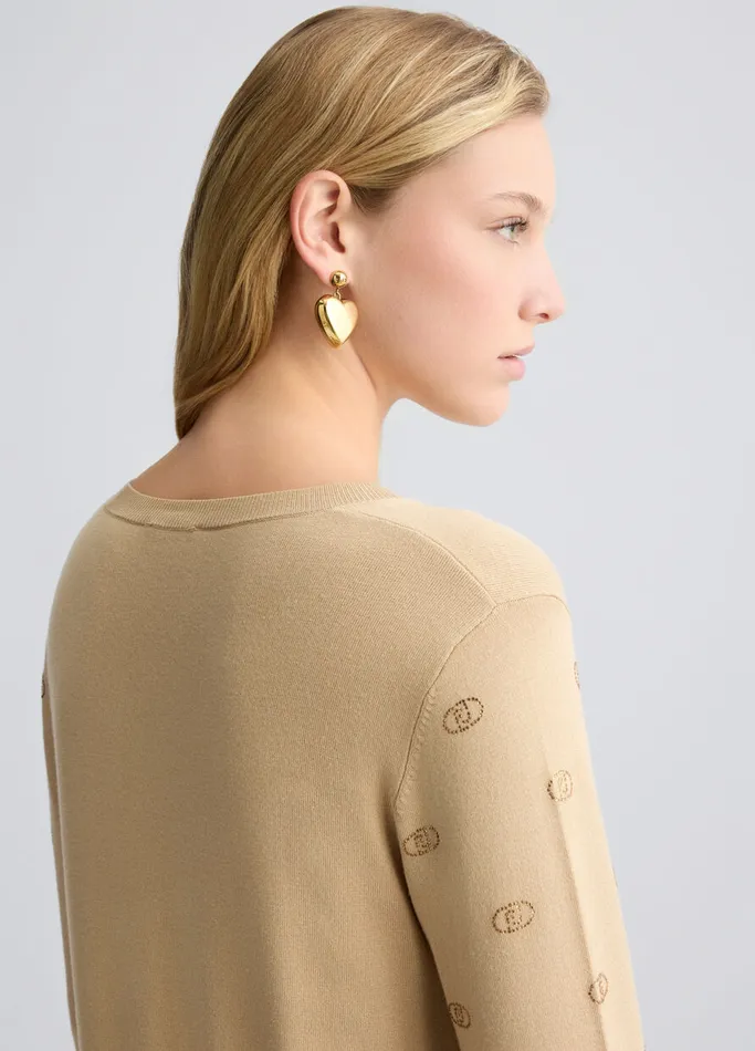 Women Liujo Jumpers and Cardigans Top With Logo And Gemstones Beige